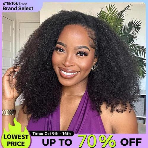 Afro Curly Wear  Half Wig 180% 250% Density Upgrade With Drawstring Cap Invisible Hairline Human Hair Wigs Beginner Friendly
