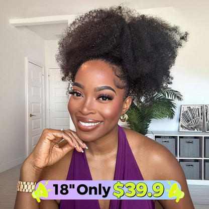 Afro Curly Wear  Half Wig 180% 250% Density Upgrade With Drawstring Cap Invisible Hairline Human Hair Wigs Beginner Friendly