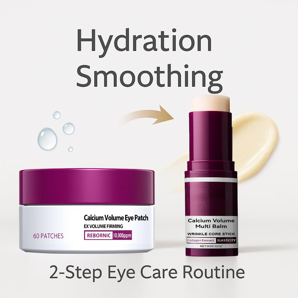 Eye Care Duo – Calcium Volume Multi Balm Stick + Hydrogel Under Eye Patches 60ea (30 Pairs), Hydrating & Smoothing Eye Treatment, Gentle on Skin& Save 20%