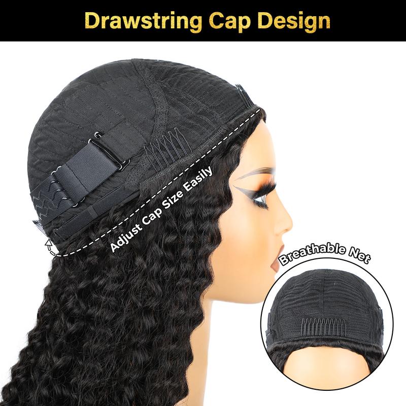 Afro Curly Wear  Half Wig 180% 250% Density Upgrade With Drawstring Cap Invisible Hairline Human Hair Wigs Beginner Friendly