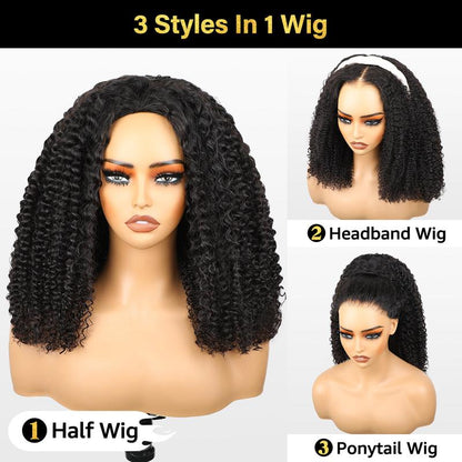 Afro Curly Wear  Half Wig 180% 250% Density Upgrade With Drawstring Cap Invisible Hairline Human Hair Wigs Beginner Friendly
